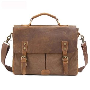 sac à bandoulière porte document vintage en cuir et toile