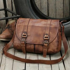 sac à bandoulière vintage en cuir véritable pour homme