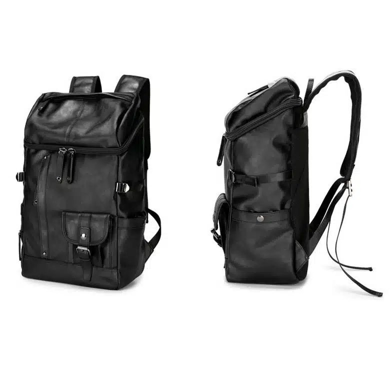 sac à dos en simili cuir noir avec poches