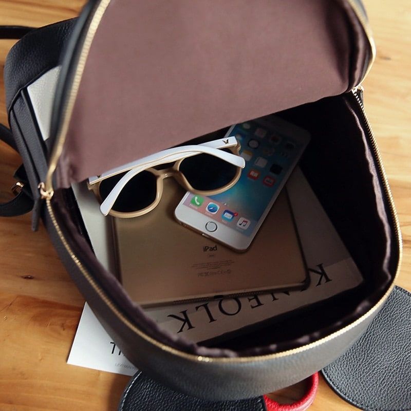 sac à dos en simili cuir noir et blanc