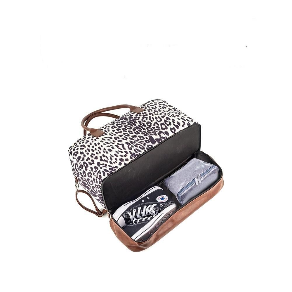 sac à dos motif léopard avec compartiment pour chaussures