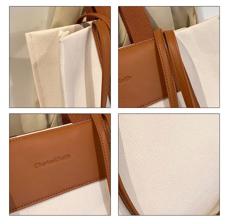sac à main en toile blanche avec lanières en simili cuir