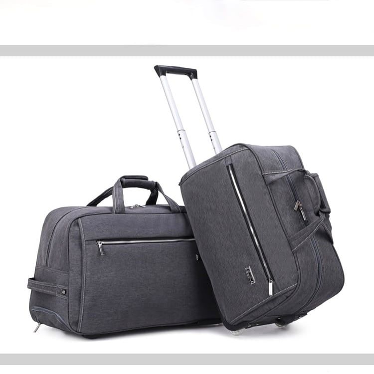 sac à roulettes en tissu épais gris