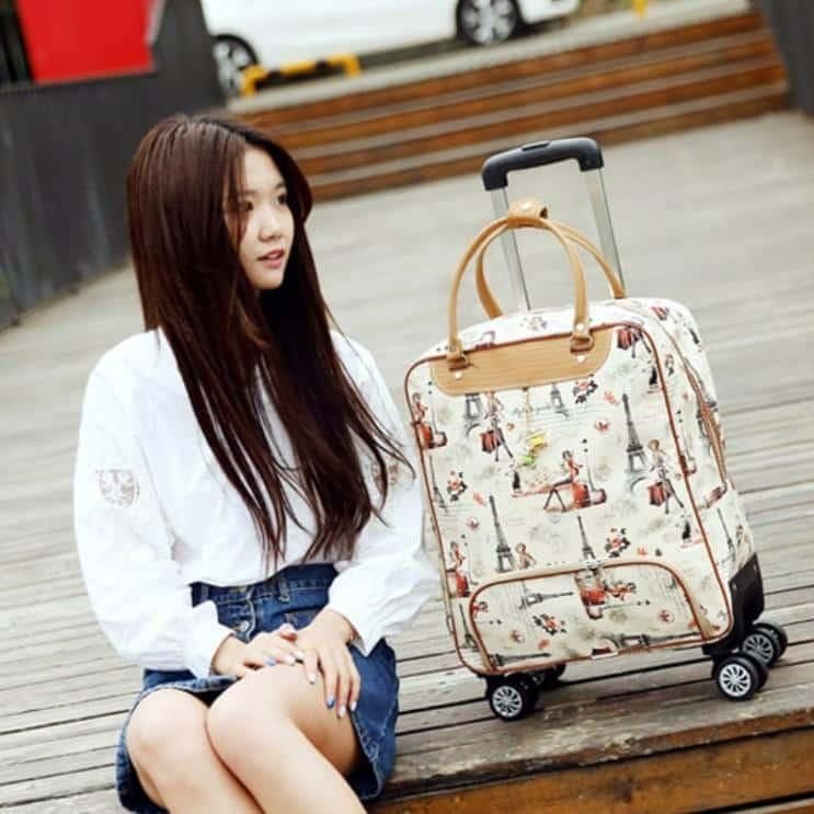 sac à roulettes pour femme couleur beige