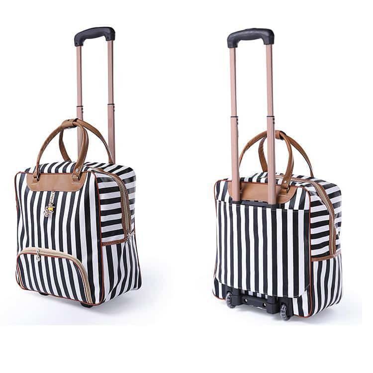 sac à roulettes rayé noir et blanc