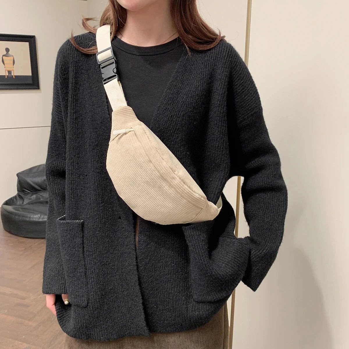 sac banane en velours côtelé pour femme
