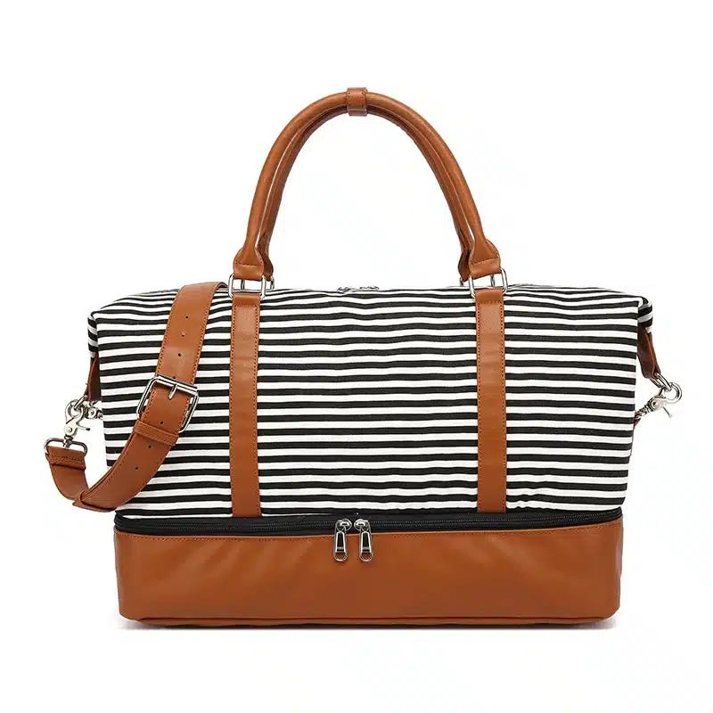 sac de voyage à bandoulière en toile et rayures