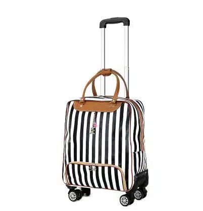 sac de voyage à roulettes noir et blanc à rayures