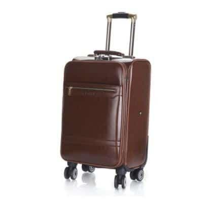 sac de voyage à roulettes pour homme en cuir marron