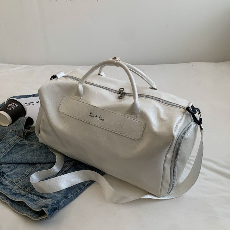 sac de voyage de grande capacité pour femmes en simili cuir blanc brillant