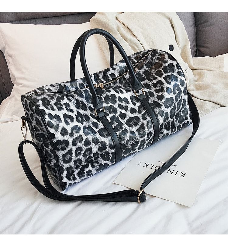 sac de voyage élégant simili cuir léopard gris femme