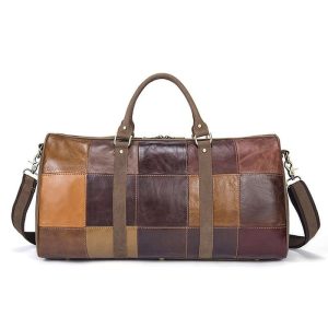 sac de voyage en bandoulière en cuir patchwork
