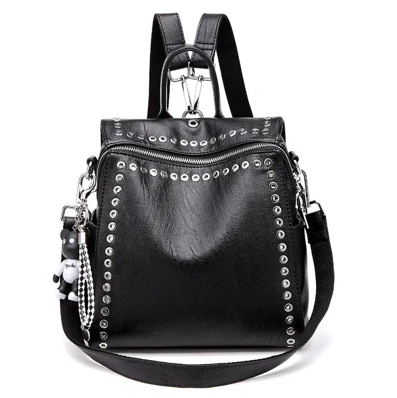 sac de voyage en cuir àdos clouté pour femme