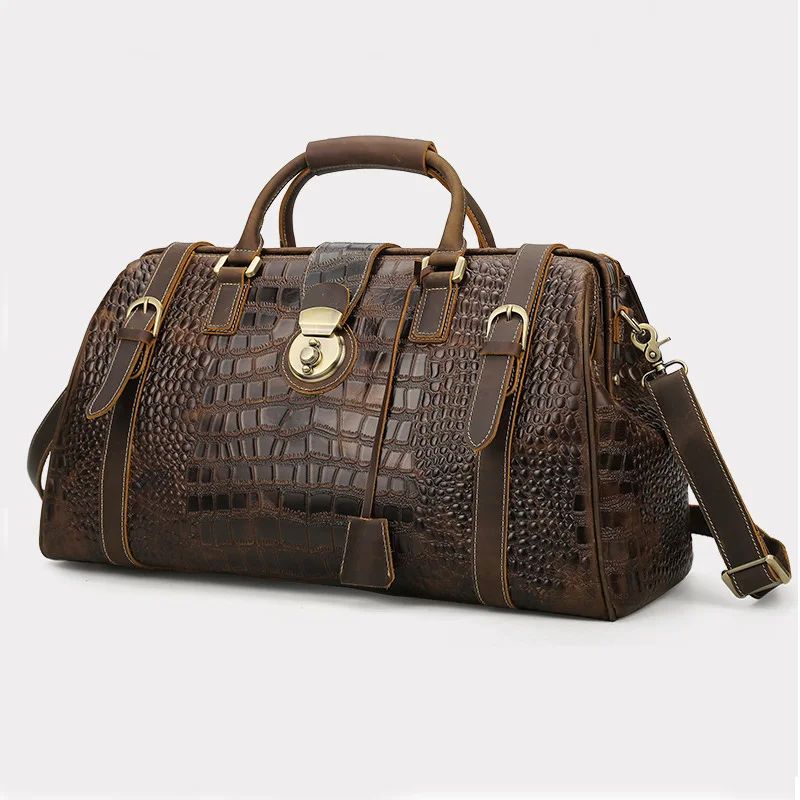 sac de voyage en cuir style écaille de crocodile