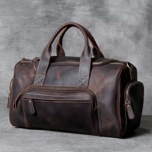 sac de voyage en cuir véritable brun