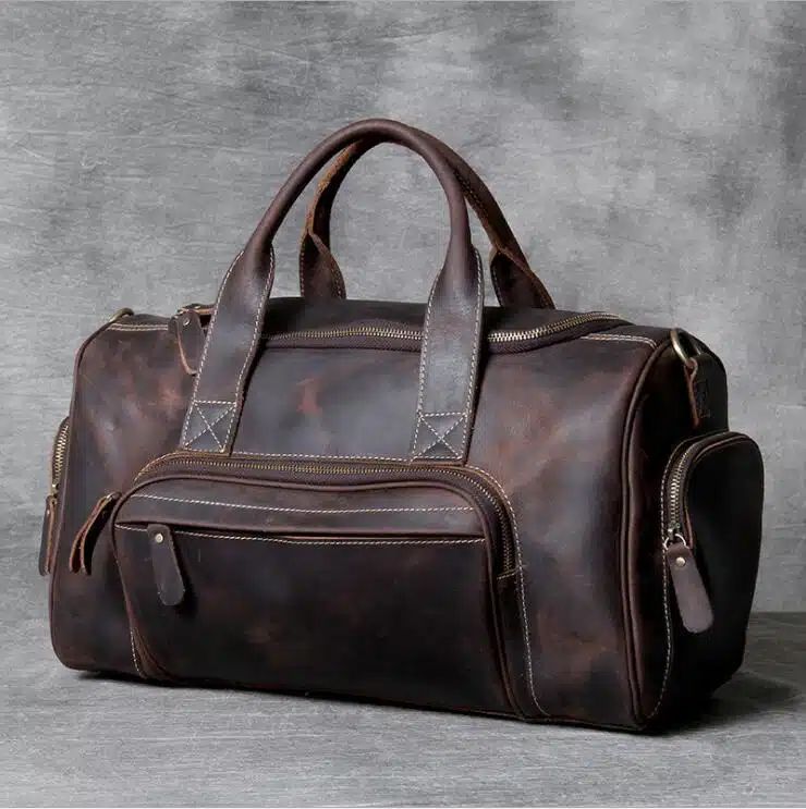 sac de voyage en cuir véritable brun