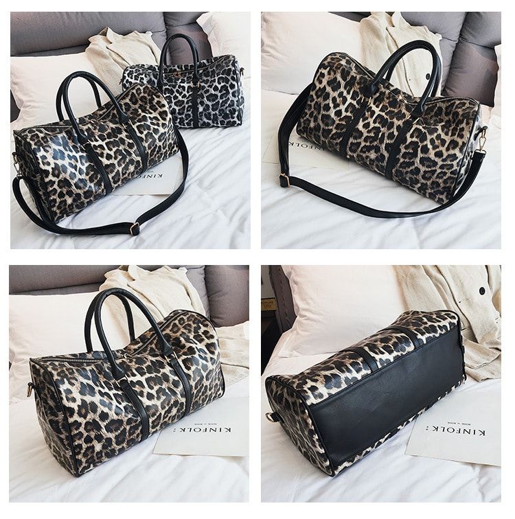 sac de voyage en simili cuir design léopard pour femmes