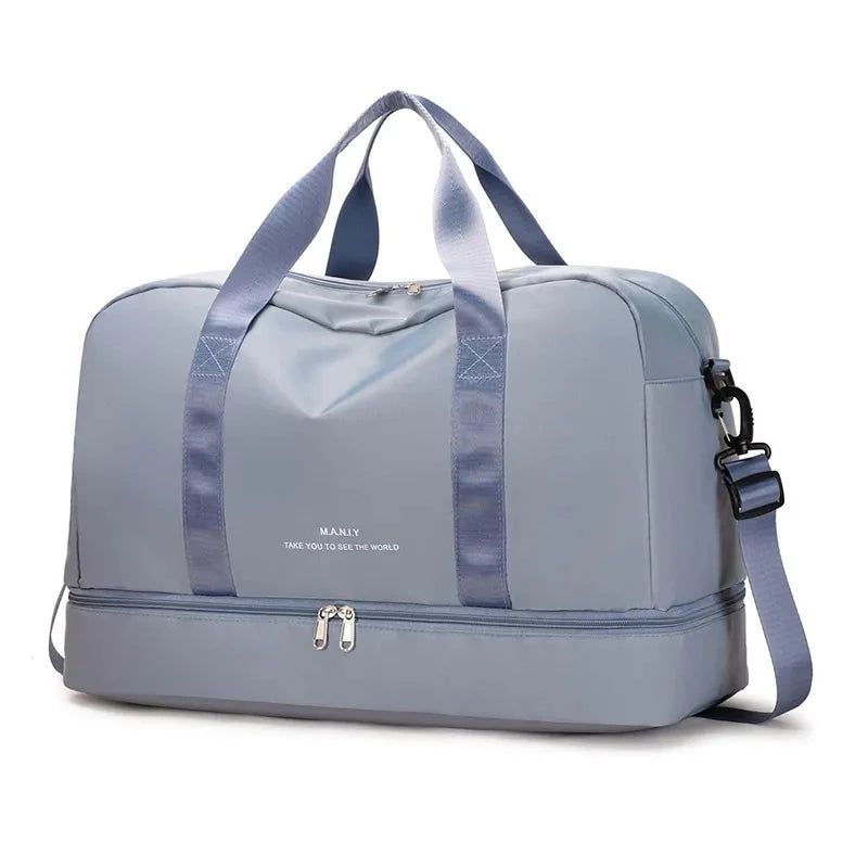 sac de voyage femme avec compartiment chaussures bleu ciel