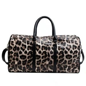 sac de voyage fourre tout en simili cuir imprimé léopard pour femmes