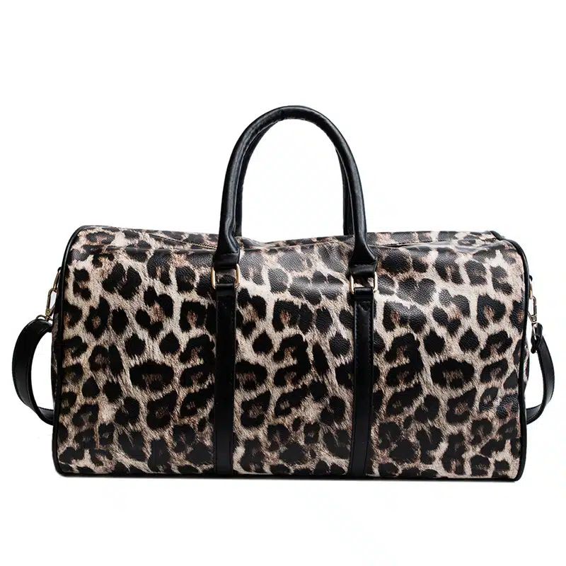 sac de voyage fourre tout en simili cuir imprimé léopard pour femmes