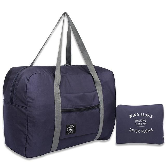 sac de voyage pliable "wind blow river flows" bleu marine