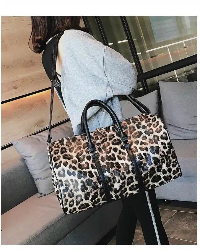 sac de voyage simili cuir léopard pour femmes