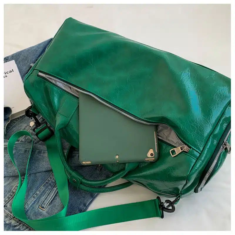 sac en simili cuir vert brillant