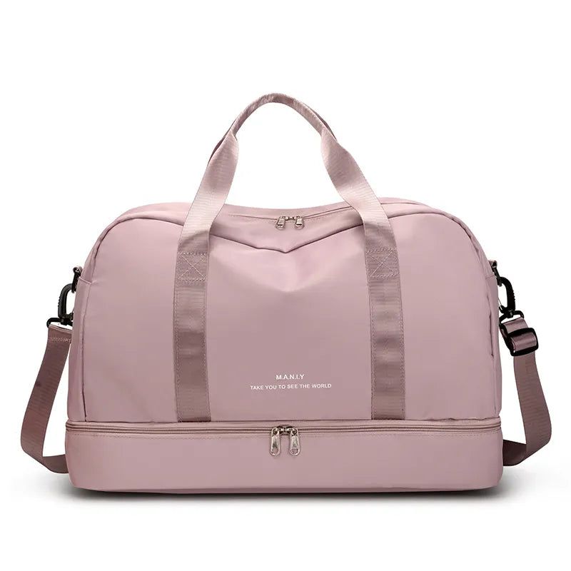 sac rose pour voyage femme avec rangement pour chaussures