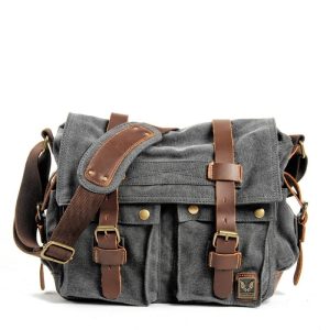 sacoche en toile et cuir vintage