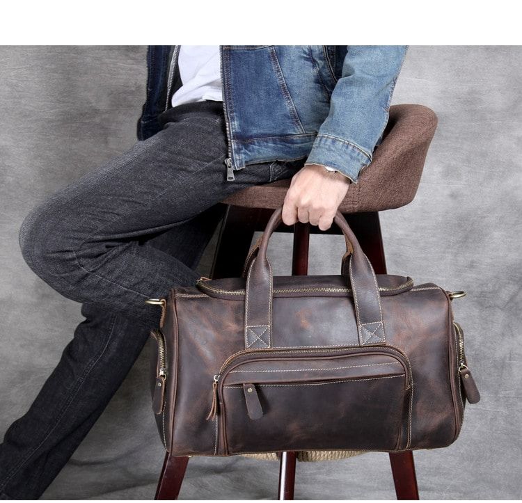 valise en cuir brun rétro pour hommes
