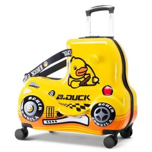 valise enfant jaune en forme de voiture